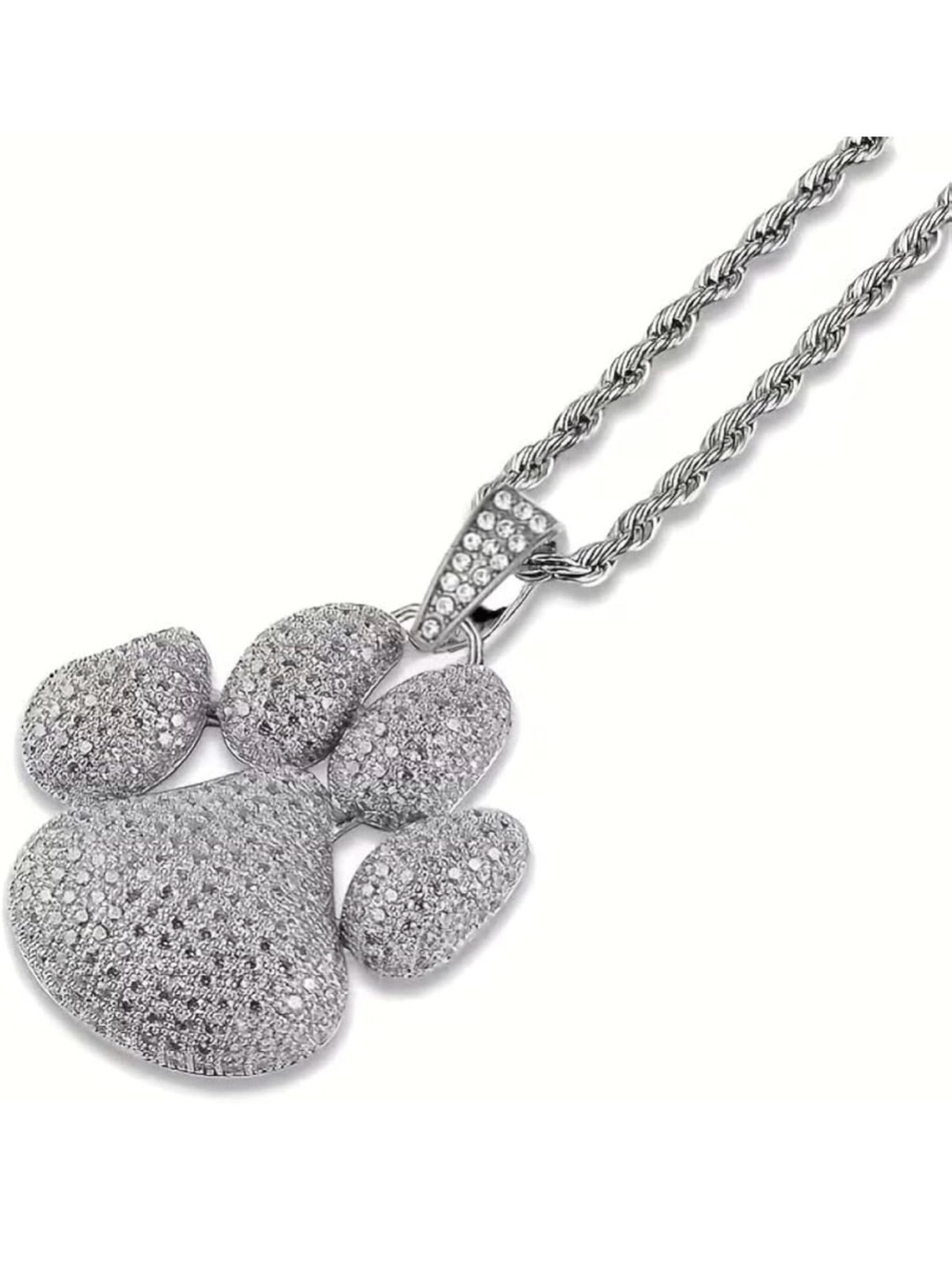 Hip Hop Iced Out Dog Paw Cubic Zirconia Necklace in Silver